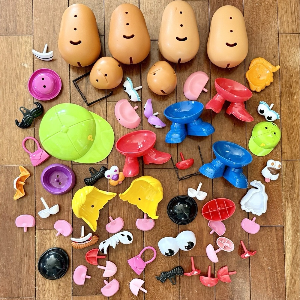 60pc VTG Hasbro Mr Mrs Spud Potato Head Replacement Parts Bodies Feet Faces Hats
